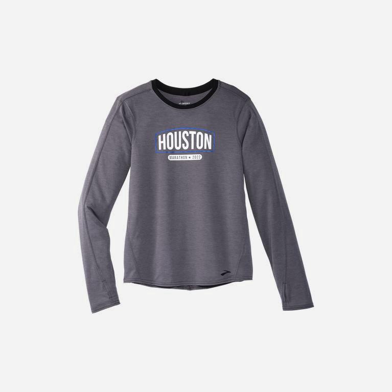 Brooks Women's Houston22 Distance Graphic Ls Long Sleeve Running Shirt Singapore - Shadow Grey/26.2